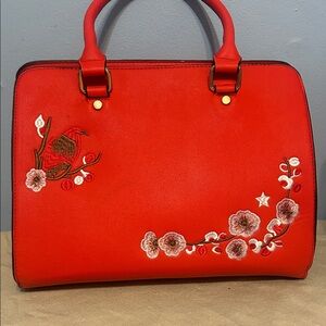 NWT Elegant Red Embroidered Handbag